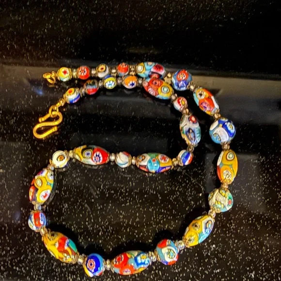 Authentic Murano Millefiori Glass Bead NecklaceVintage VenetianGraduated